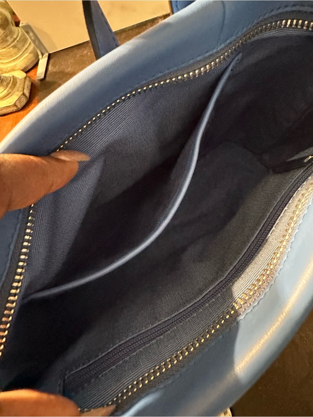 NWT Lipault Blue Leather Crossbody Tote - Picture 3 of 7